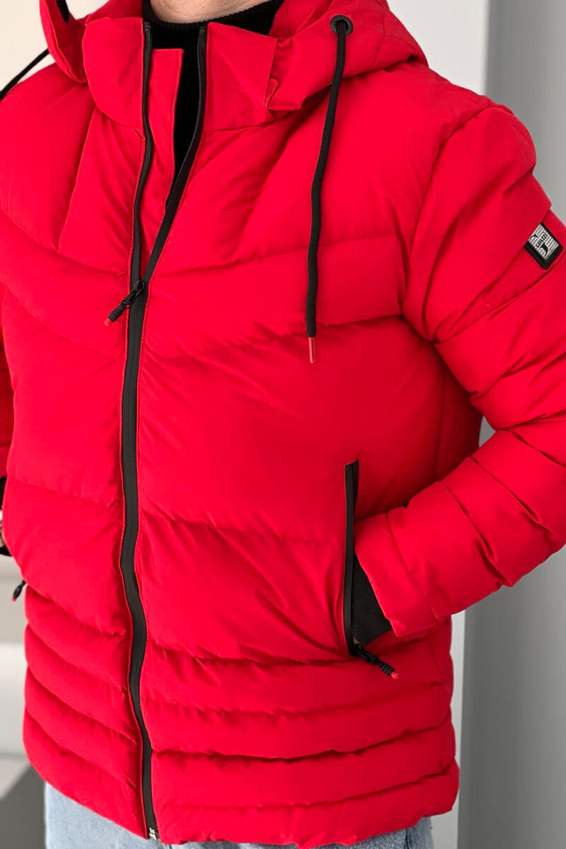 HOODED ONE COLOR MEN PUFFER JACKET RED/E KUQE - 5