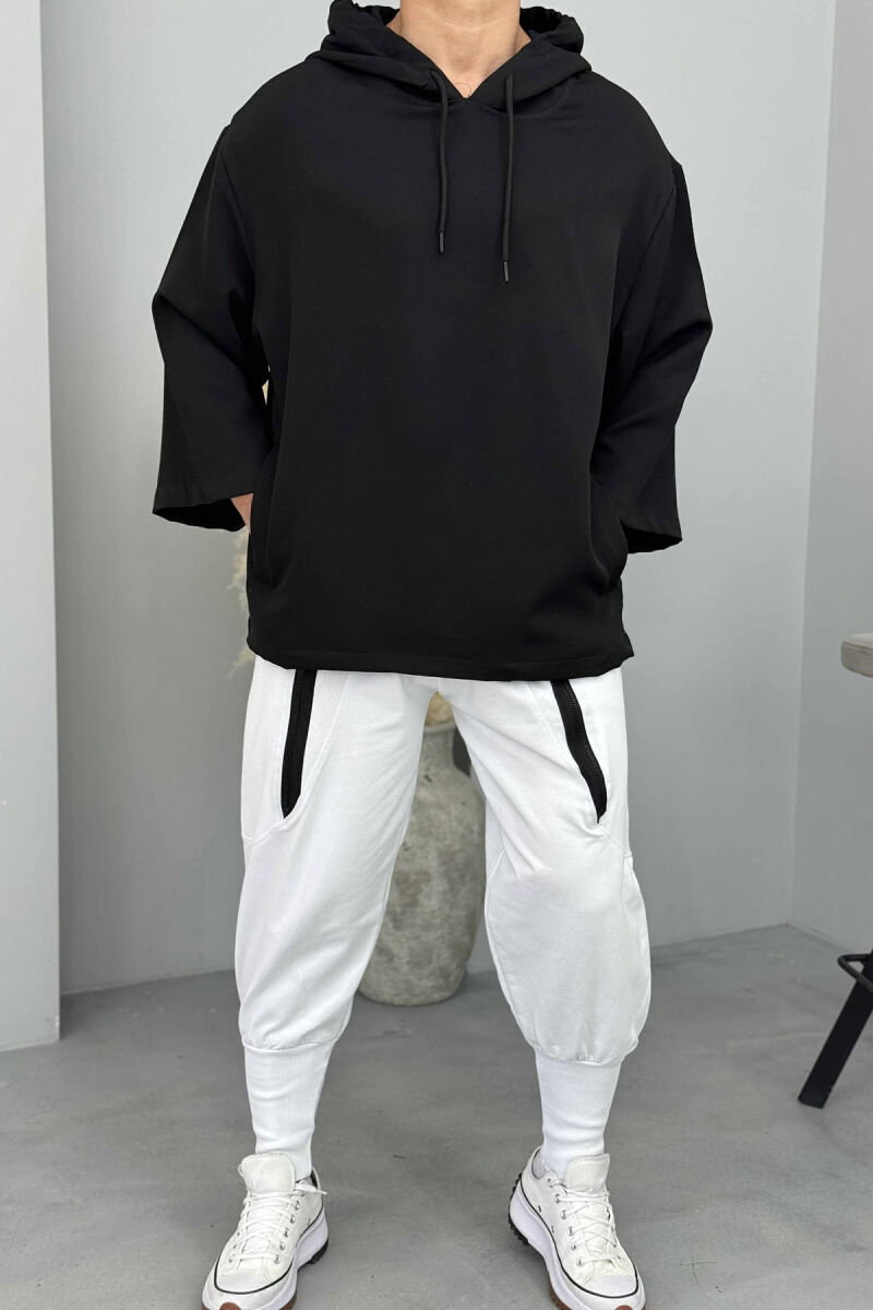 HOODED ONE COLOR MEN T-SHIRT BLACK/ E ZEZE - 1