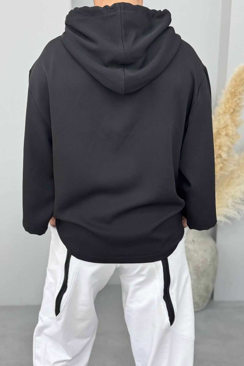 HOODED ONE COLOR MEN T-SHIRT BLACK/ E ZEZE - 3