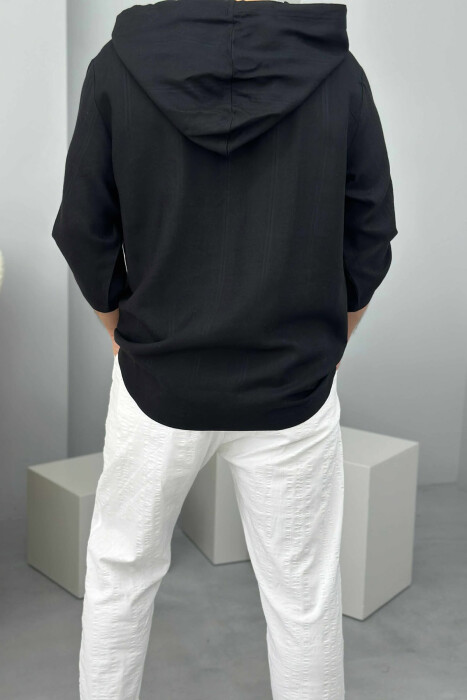 HOODED ONE COLOR MEN T-SHIRT BLACK/ E ZEZE - 2