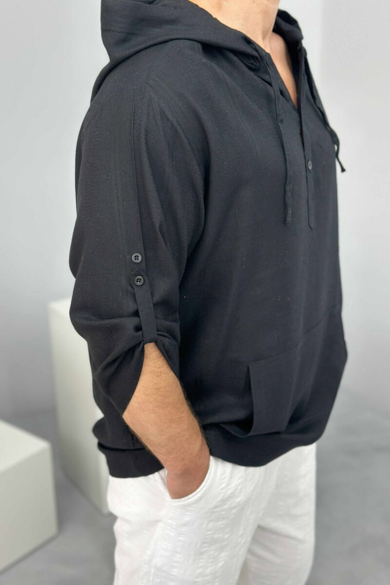 HOODED ONE COLOR MEN T-SHIRT BLACK/ E ZEZE - 3