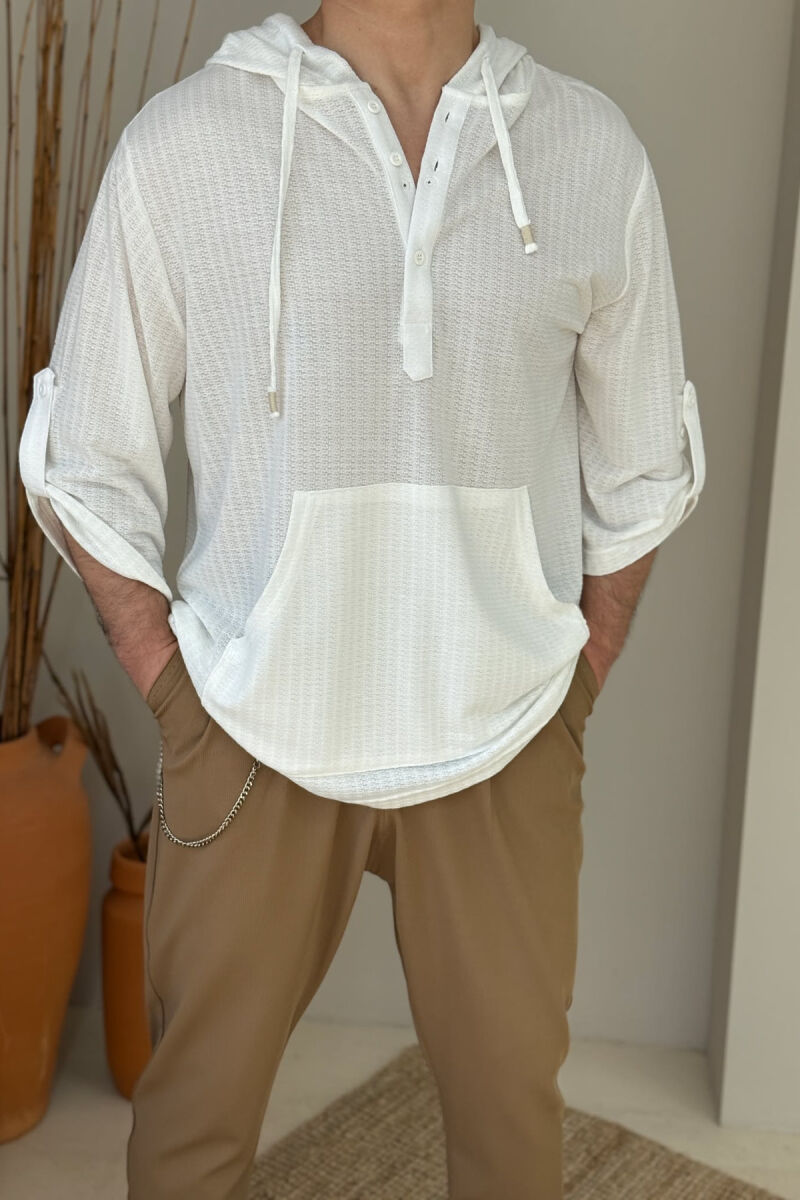HOODED ONE COLOR MEN T-SHIRT WHITE-E BARDHE - 2