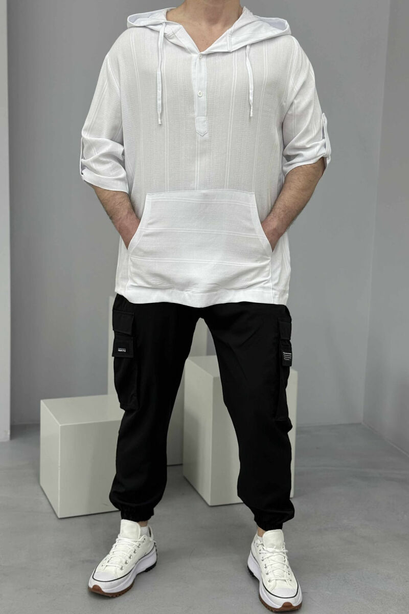 HOODED ONE COLOR MEN T-SHIRT WHITE-E BARDHE - 1