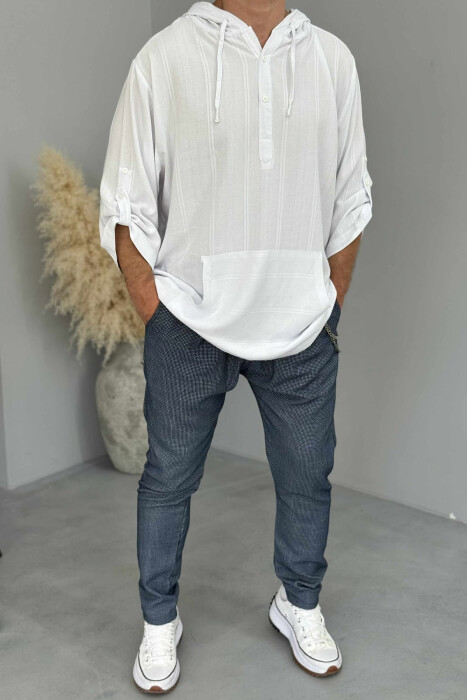 HOODED ONE COLOR MEN T-SHIRT WHITE-E BARDHE 
