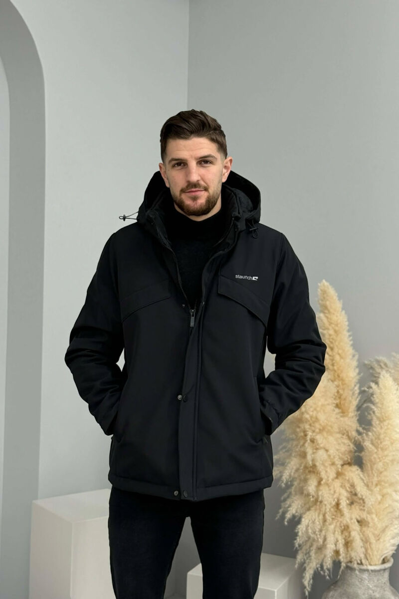 HOODED ONE COLOR MEN ZIPPERED PUFFER JACKET BLACK/ E ZEZE - 4