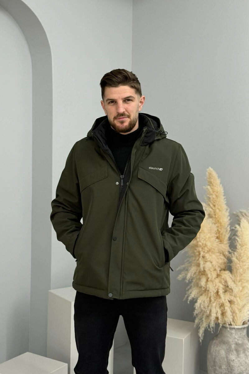 HOODED ONE COLOR MEN ZIPPERED PUFFER JACKET OLIVE/ULLI - 2