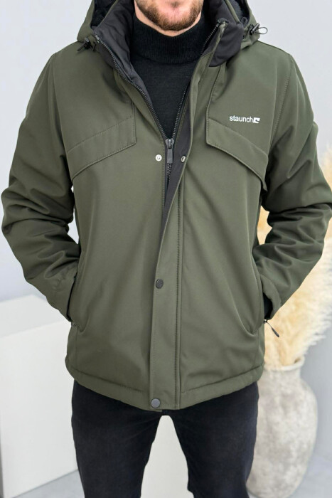 HOODED ONE COLOR MEN ZIPPERED PUFFER JACKET OLIVE/ULLI - 1