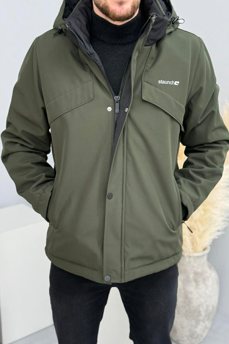 HOODED ONE COLOR MEN ZIPPERED PUFFER JACKET OLIVE/ULLI - 1