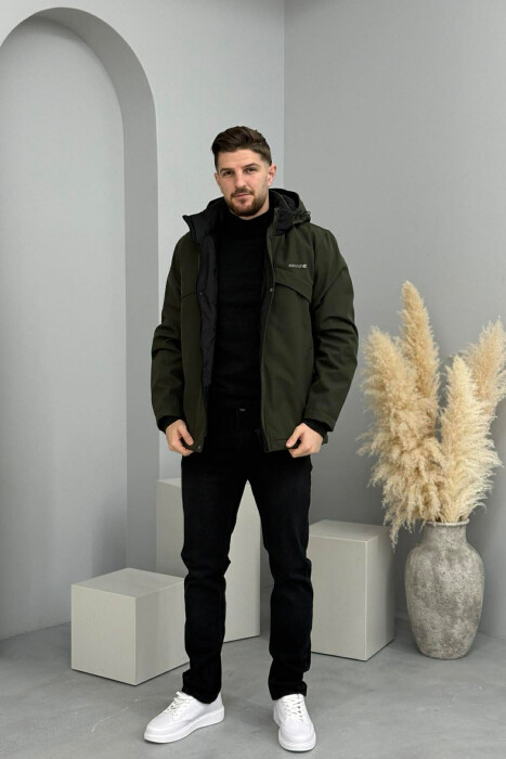 HOODED ONE COLOR MEN ZIPPERED PUFFER JACKET OLIVE/ULLI - 4