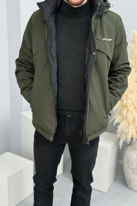 HOODED ONE COLOR MEN ZIPPERED PUFFER JACKET OLIVE/ULLI - 5