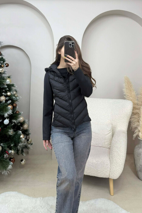 HOODED ONE COLOR WOMEN PUFFER JACKET BLACK/ E ZEZE - 2