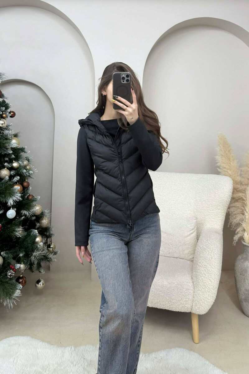 HOODED ONE COLOR WOMEN PUFFER JACKET BLACK/ E ZEZE - 2