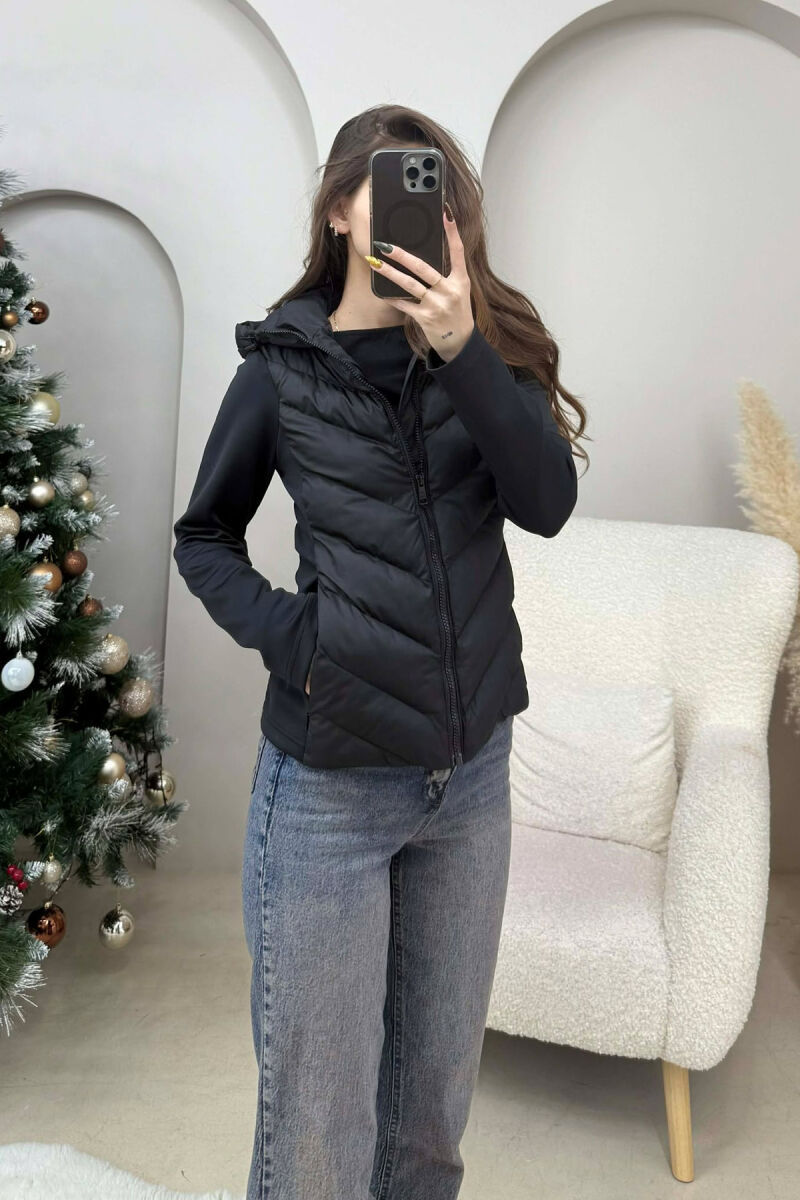 HOODED ONE COLOR WOMEN PUFFER JACKET BLACK/ E ZEZE - 4