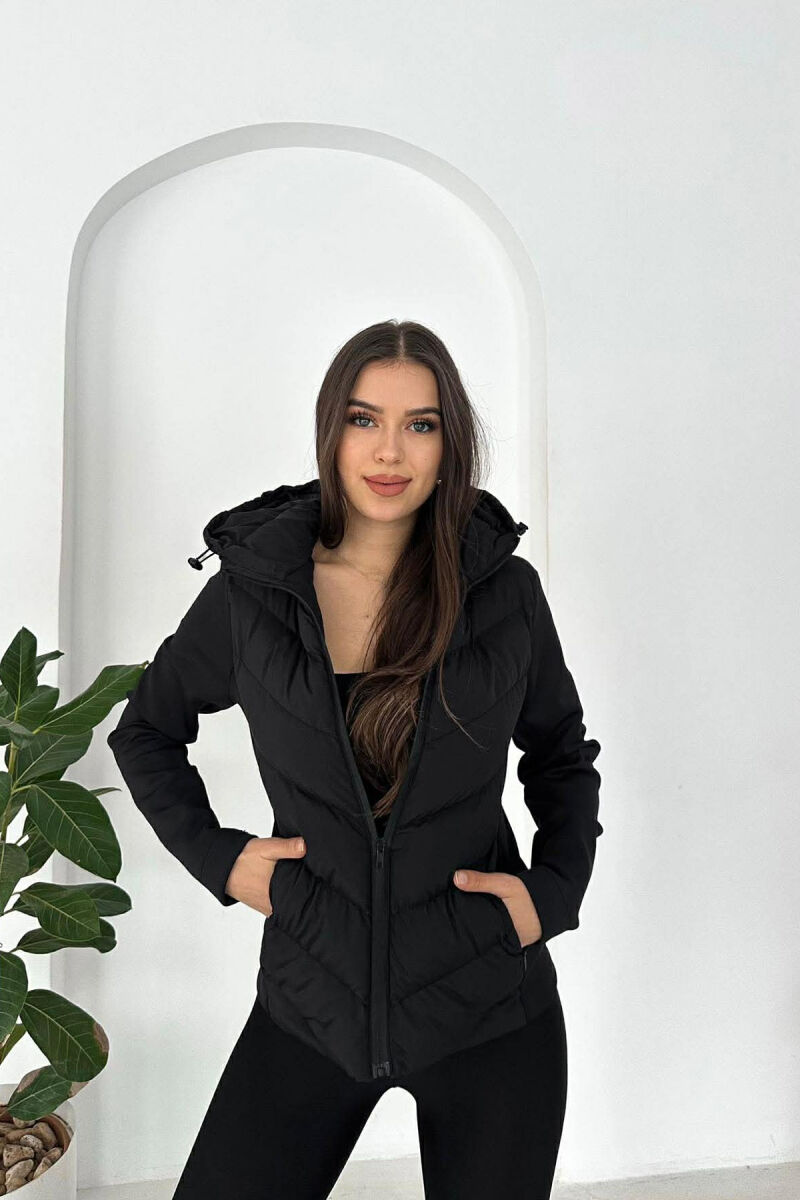 HOODED ONE COLOR WOMEN PUFFER JACKET BLACK/ E ZEZE - 5