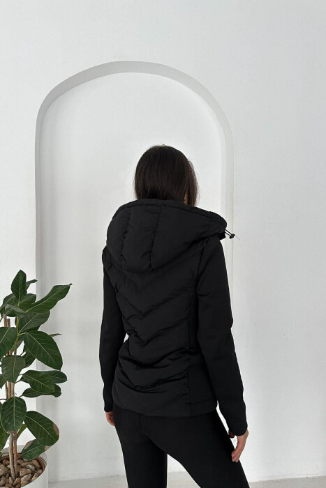 HOODED ONE COLOR WOMEN PUFFER JACKET BLACK/ E ZEZE - 7