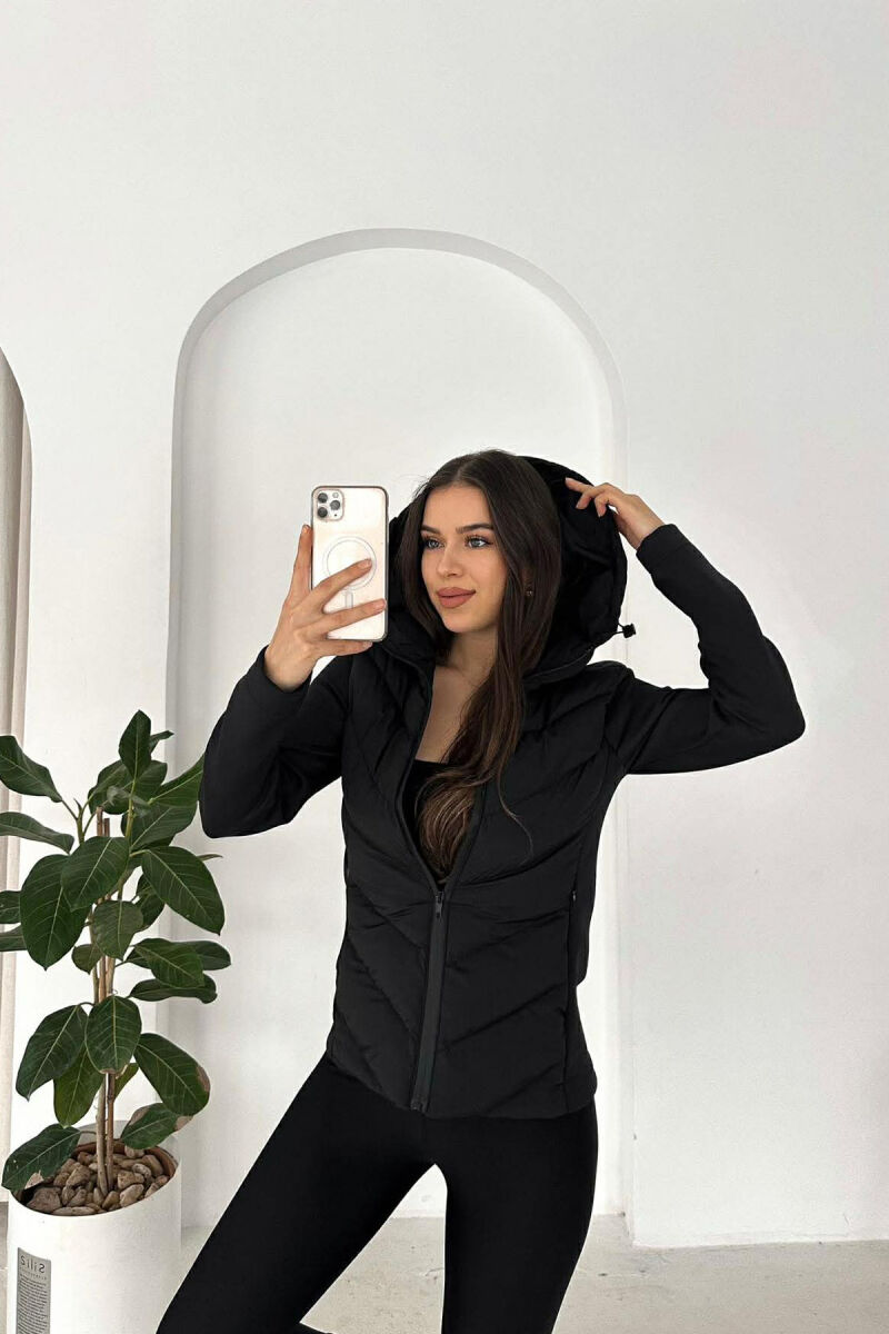 HOODED ONE COLOR WOMEN PUFFER JACKET BLACK/ E ZEZE - 6