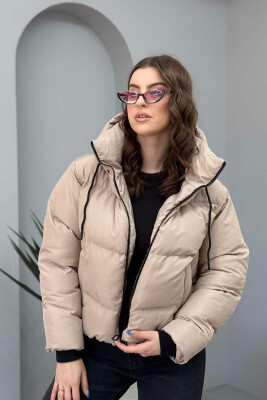 HOODED ONE COLOR WOMEN PUFFER JACKET BEIGE/BEZHE 