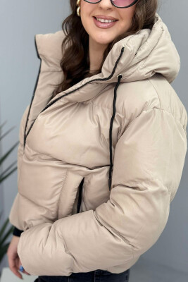 HOODED ONE COLOR WOMEN PUFFER JACKET BEIGE/BEZHE - 2