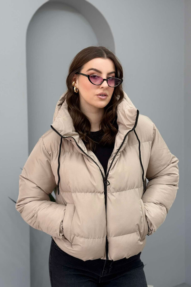 HOODED ONE COLOR WOMEN PUFFER JACKET BEIGE/BEZHE - 4