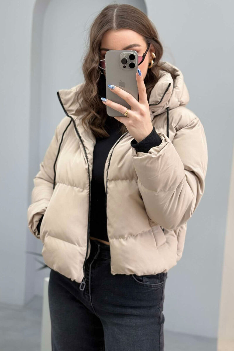 HOODED ONE COLOR WOMEN PUFFER JACKET BEIGE/BEZHE - 6