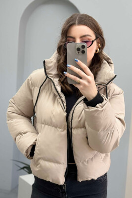 HOODED ONE COLOR WOMEN PUFFER JACKET BEIGE/BEZHE - 7