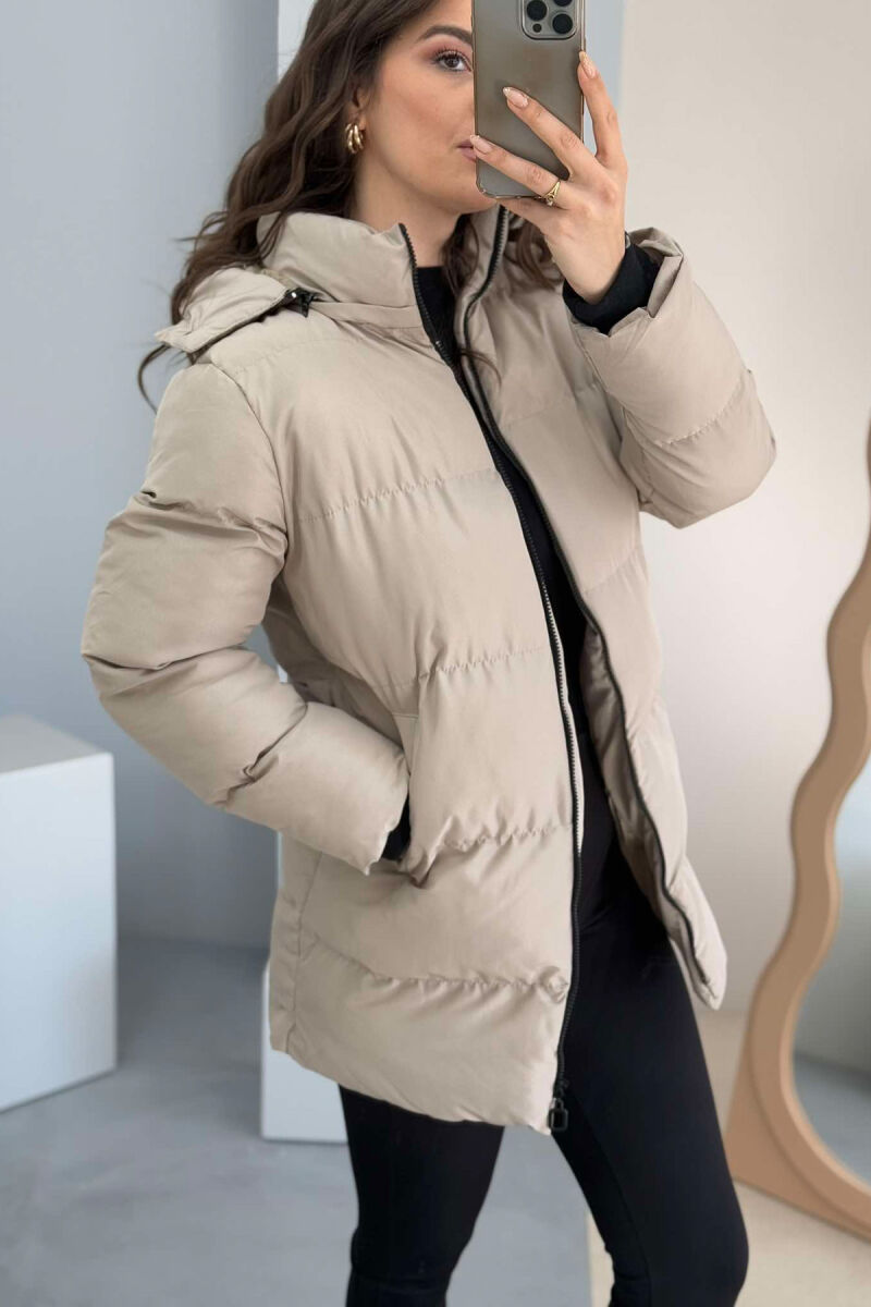 HOODED ONE COLOR WOMEN PUFFER JACKET BEIGE/BEZHE - 2