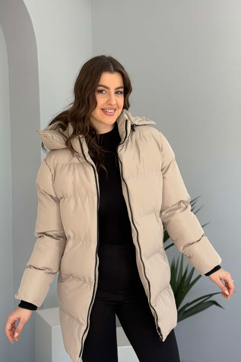 HOODED ONE COLOR WOMEN PUFFER JACKET BEIGE/BEZHE - 4