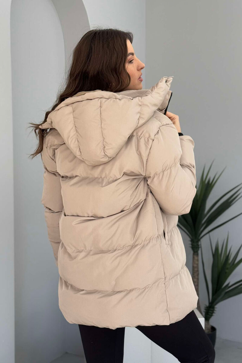 HOODED ONE COLOR WOMEN PUFFER JACKET BEIGE/BEZHE - 5