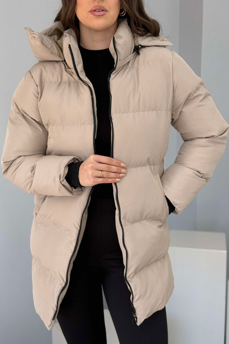 HOODED ONE COLOR WOMEN PUFFER JACKET BEIGE/BEZHE - 6