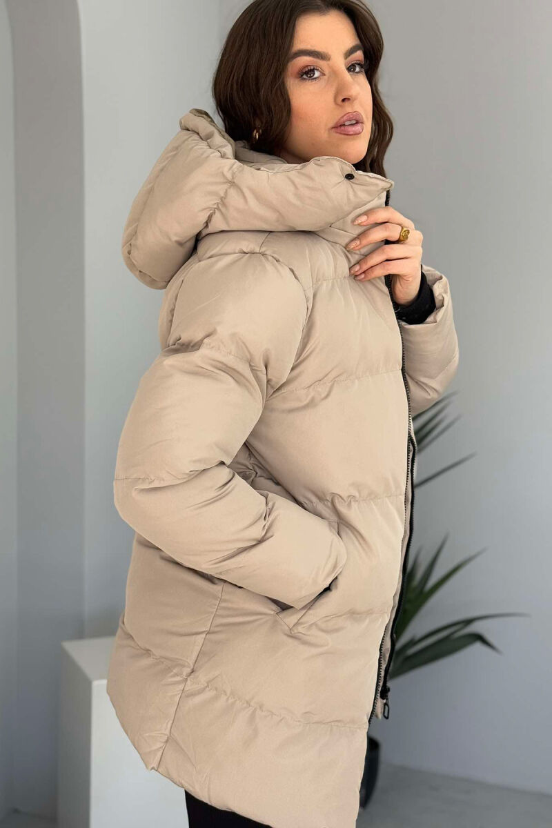 HOODED ONE COLOR WOMEN PUFFER JACKET BEIGE/BEZHE - 7