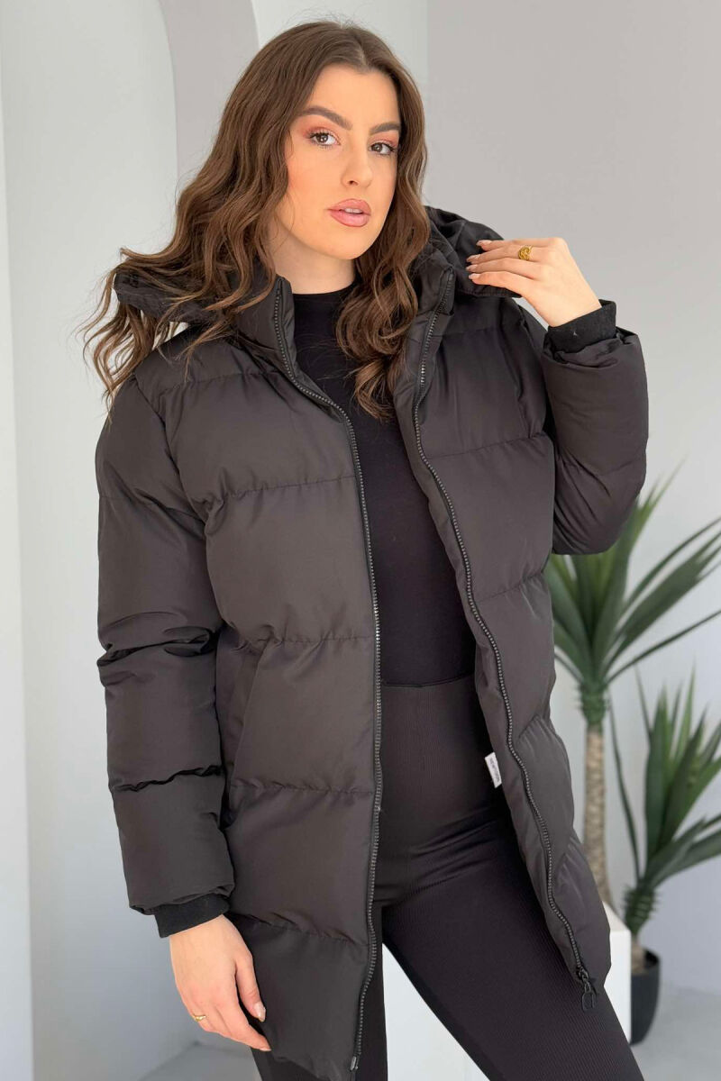 HOODED ONE COLOR WOMEN PUFFER JACKET BLACK/ E ZEZE - 1