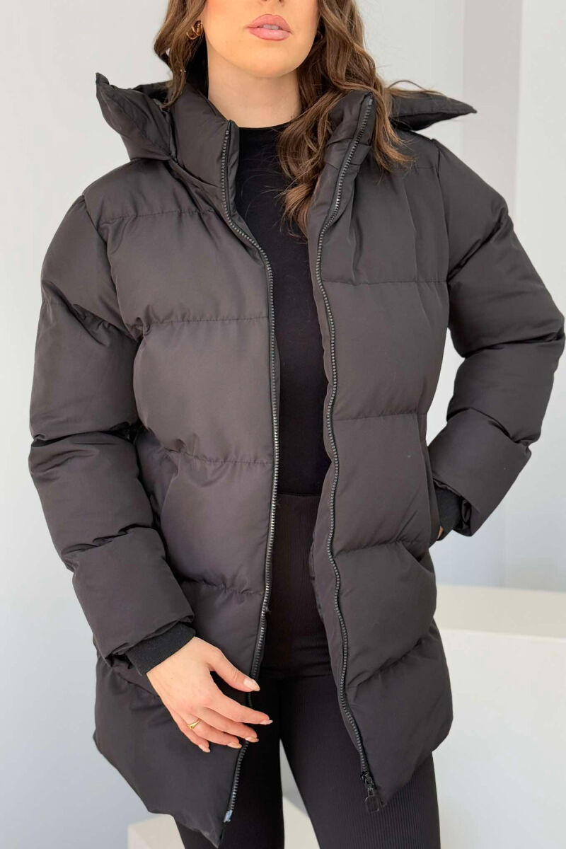 HOODED ONE COLOR WOMEN PUFFER JACKET BLACK/ E ZEZE - 3