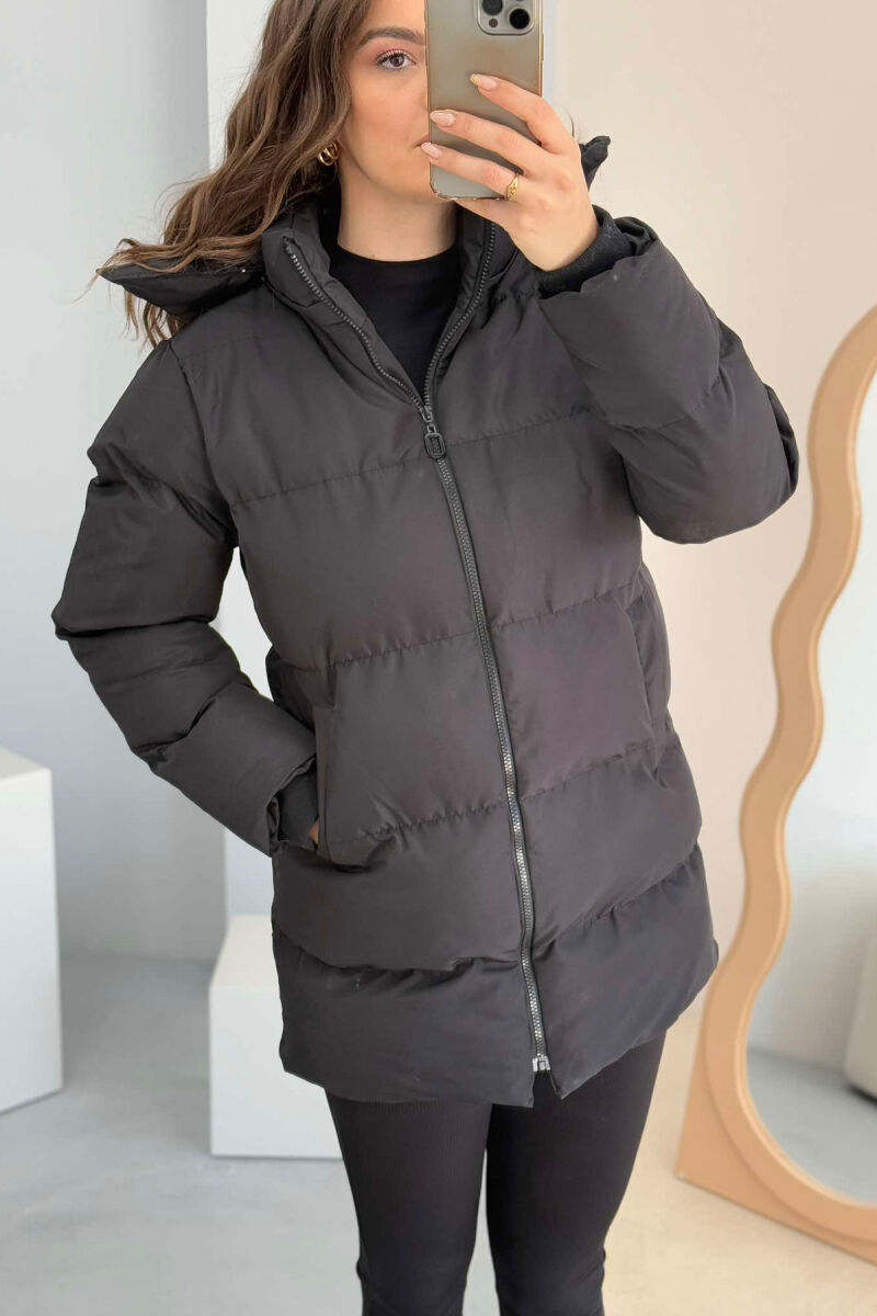 HOODED ONE COLOR WOMEN PUFFER JACKET BLACK/ E ZEZE - 4