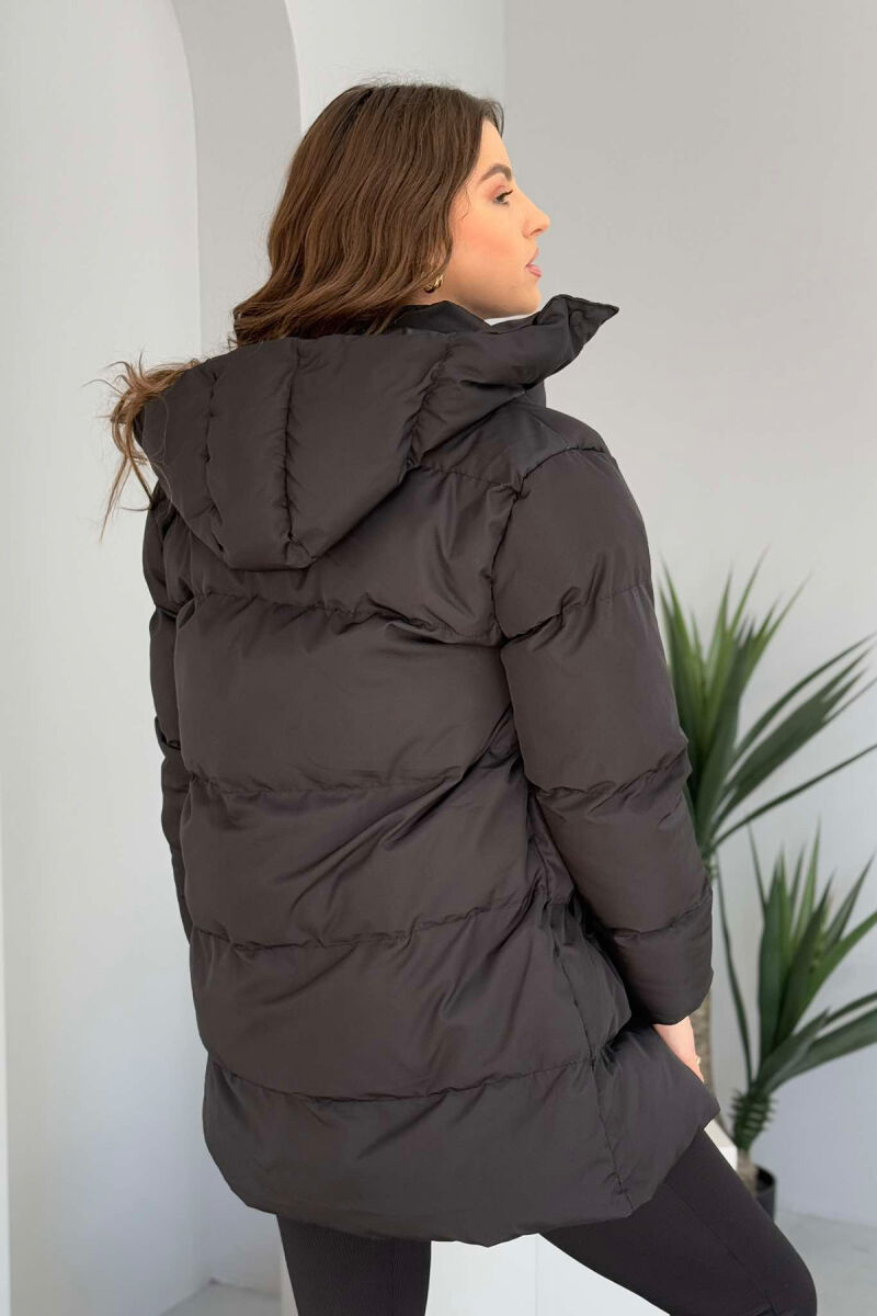 HOODED ONE COLOR WOMEN PUFFER JACKET BLACK/ E ZEZE - 5