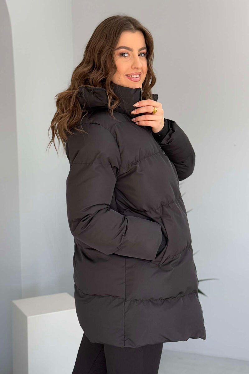 HOODED ONE COLOR WOMEN PUFFER JACKET BLACK/ E ZEZE - 6