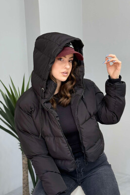 HOODED ONE COLOR WOMEN PUFFER JACKET BLACK/ E ZEZE - 5