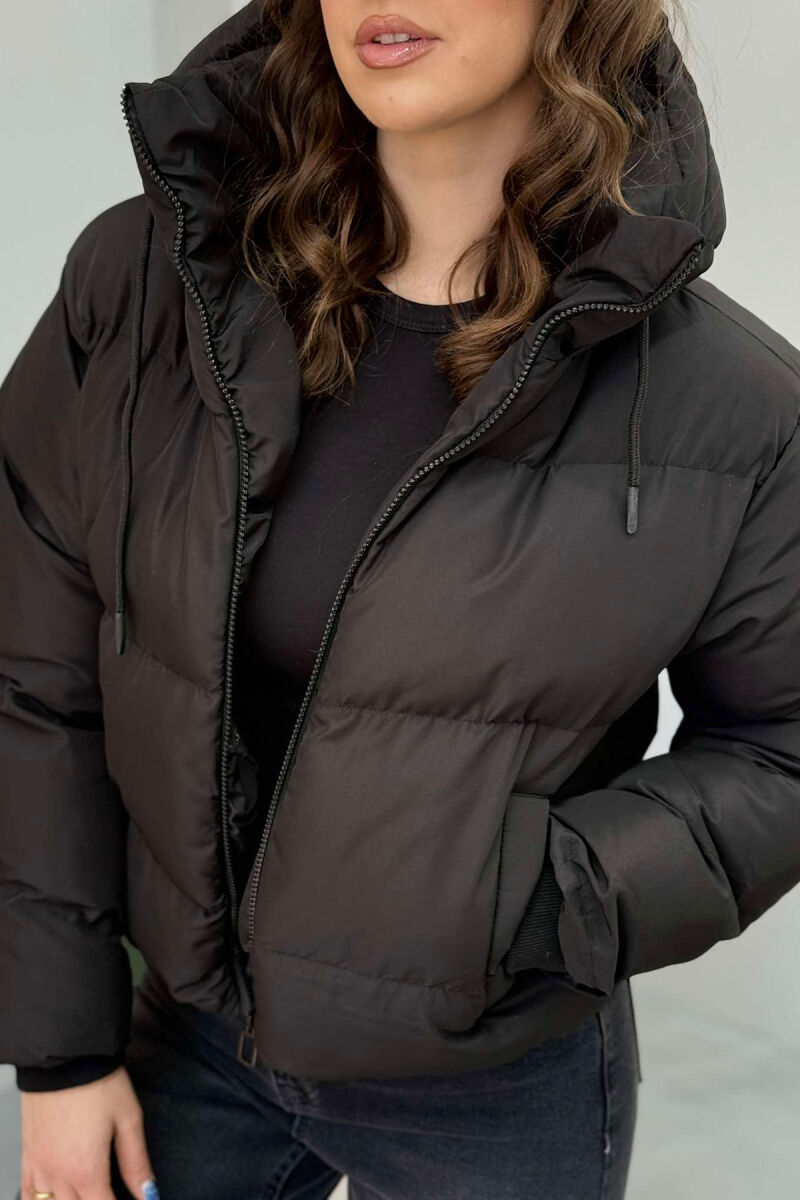 HOODED ONE COLOR WOMEN PUFFER JACKET BLACK/ E ZEZE - 6