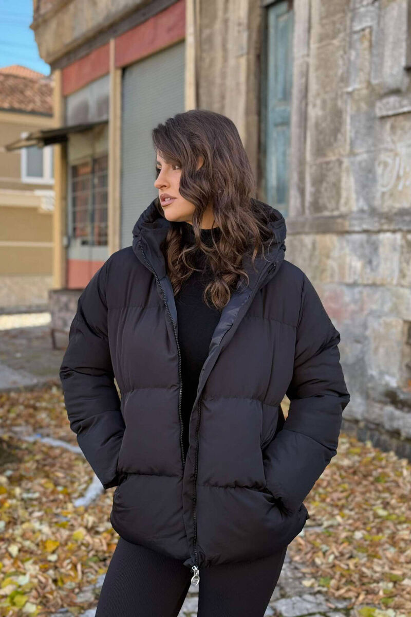 HOODED ONE COLOR WOMEN PUFFER JACKET BLACK/ E ZEZE - 2