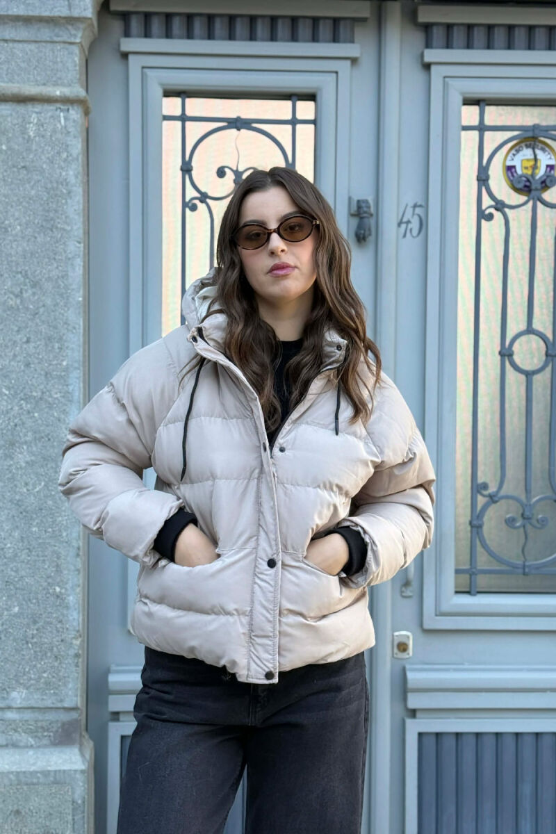 HOOD ONE COLOR WOMEN PUFFER JACKET BEIGE/BEZHE - 4