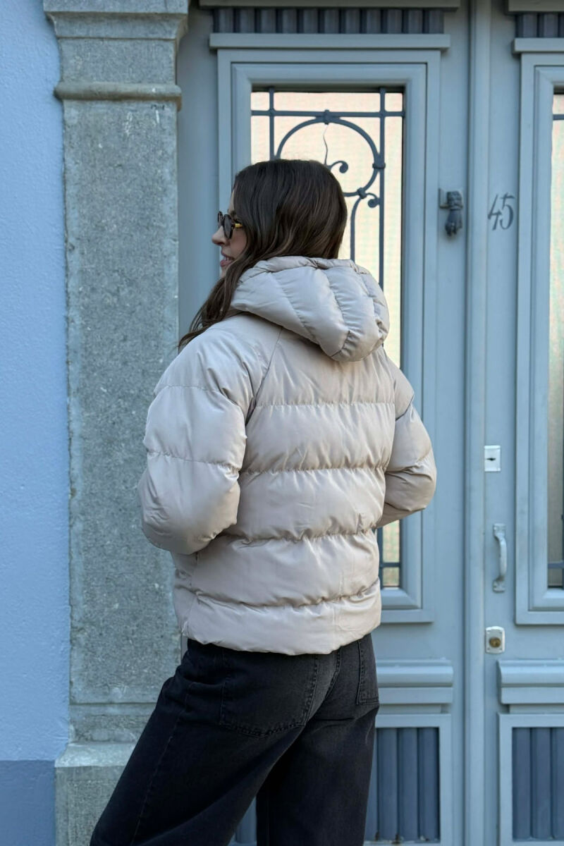HOOD ONE COLOR WOMEN PUFFER JACKET BEIGE/BEZHE - 5
