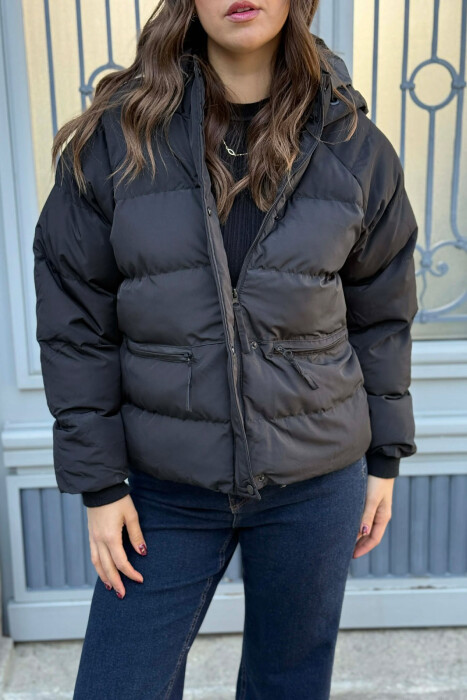 HOOD ONE COLOR WOMEN PUFFER JACKET BLACK/ E ZEZE - 3