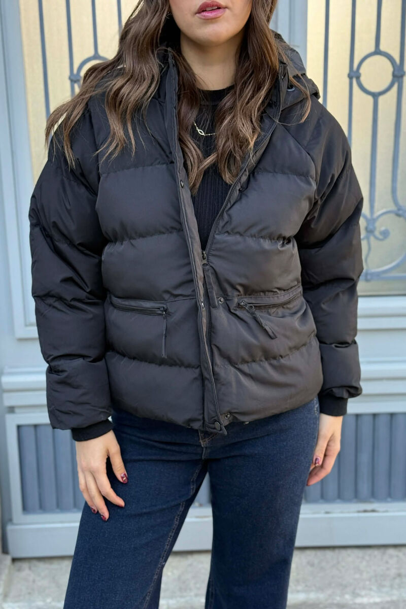 HOOD ONE COLOR WOMEN PUFFER JACKET BLACK/ E ZEZE - 3