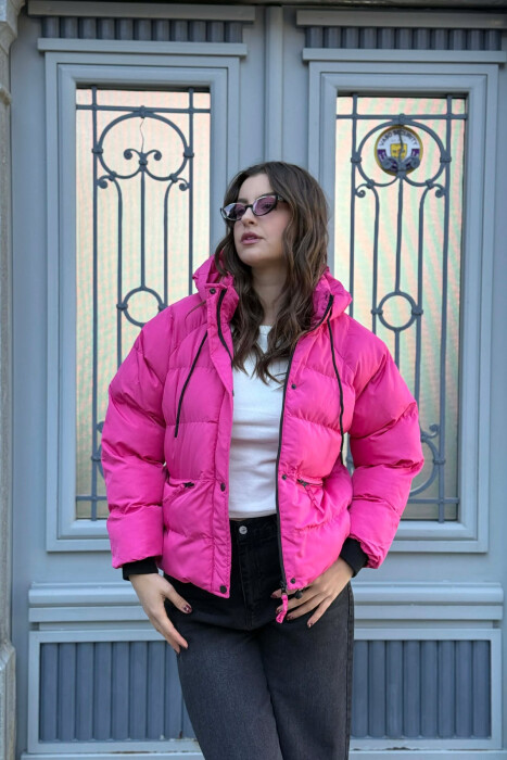 HOOD ONE COLOR WOMEN PUFFER JACKET PINK/ROZE - 2