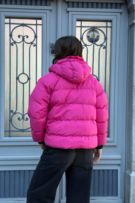 HOOD ONE COLOR WOMEN PUFFER JACKET PINK/ROZE - 3