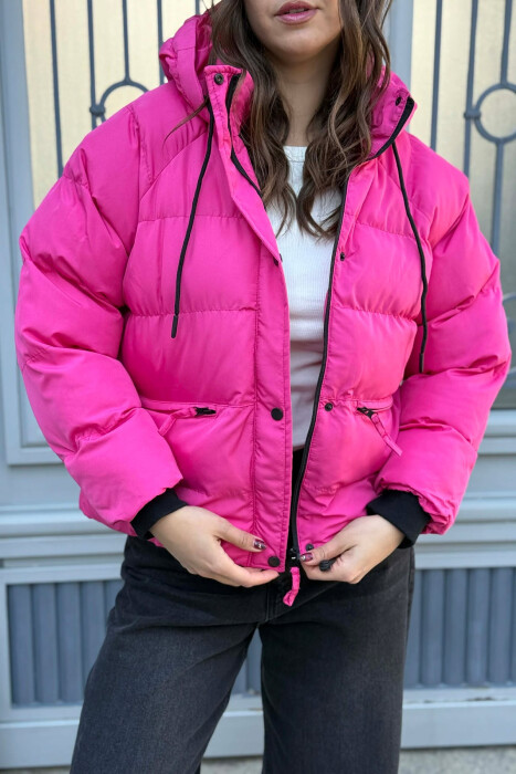 HOOD ONE COLOR WOMEN PUFFER JACKET PINK/ROZE - 4