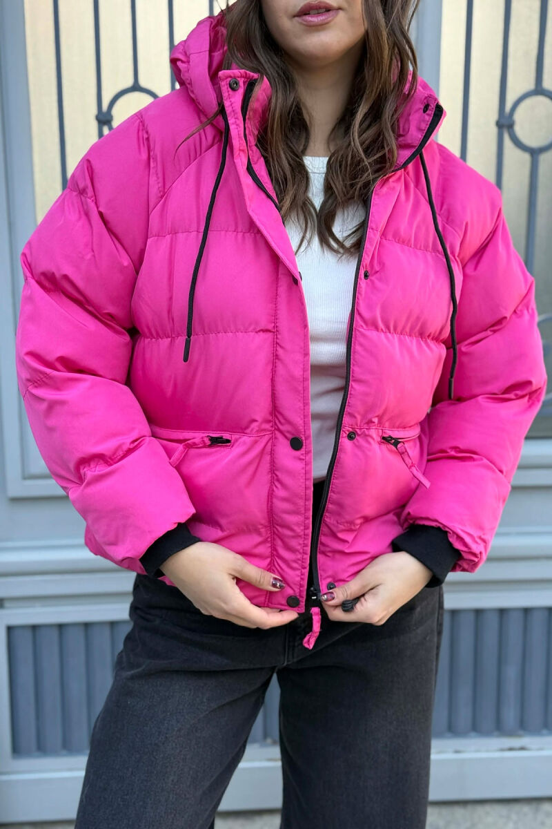HOOD ONE COLOR WOMEN PUFFER JACKET PINK/ROZE - 4