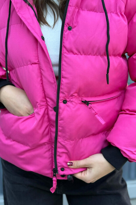 HOOD ONE COLOR WOMEN PUFFER JACKET PINK/ROZE - 5