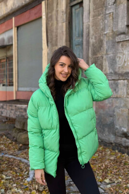 HOODED ONE COLOR WOMEN PUFFER JACKET LIGHT GREEN/JEZB 