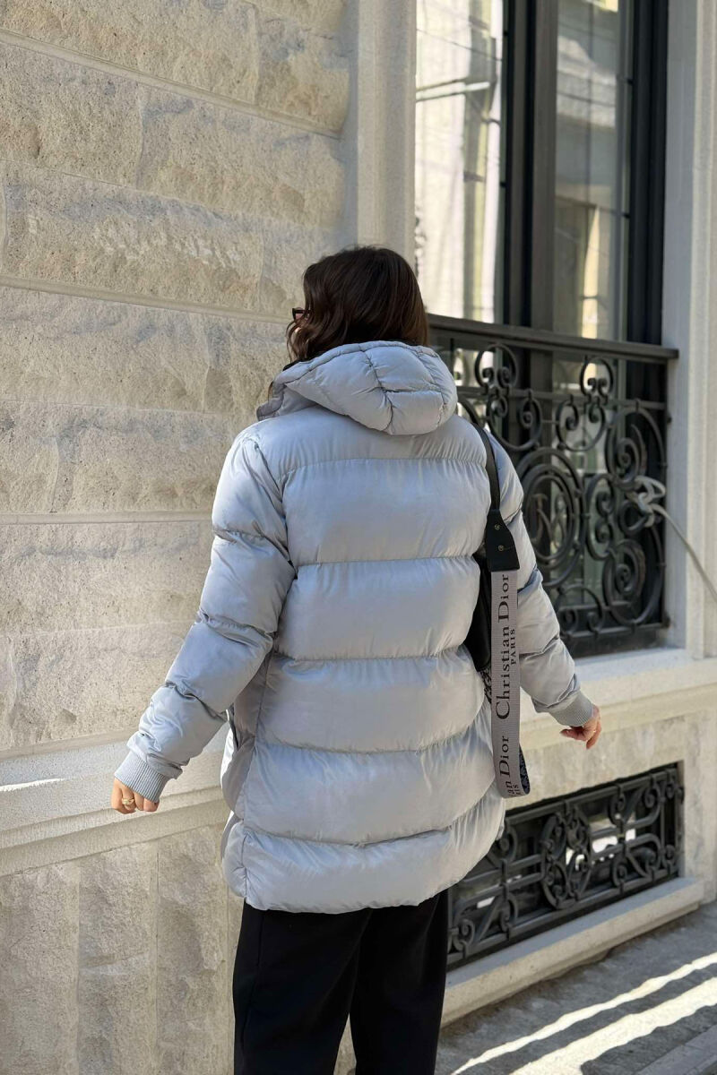 HOODED ONE COLOR WOMEN PUFFER JACKET LIGHT GREY/GZ - 6