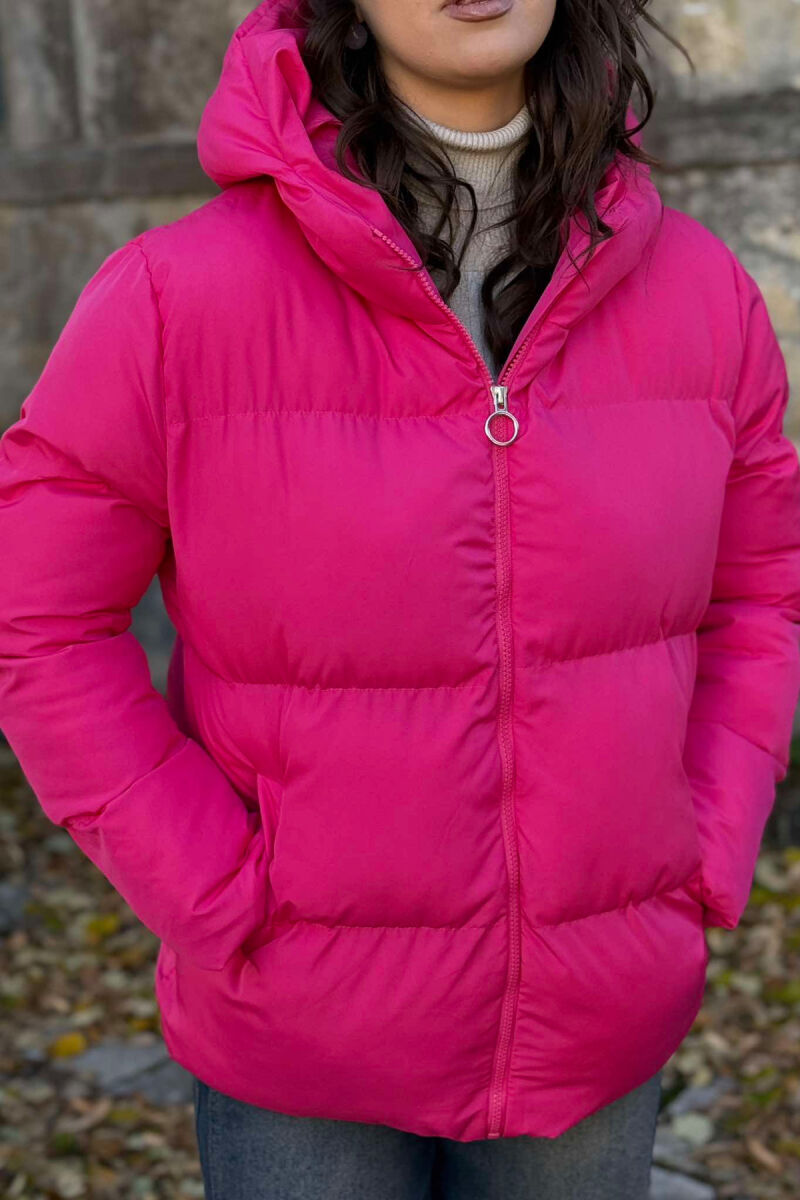 HOODED ONE COLOR WOMEN PUFFER JACKET PINK/ROZE - 2